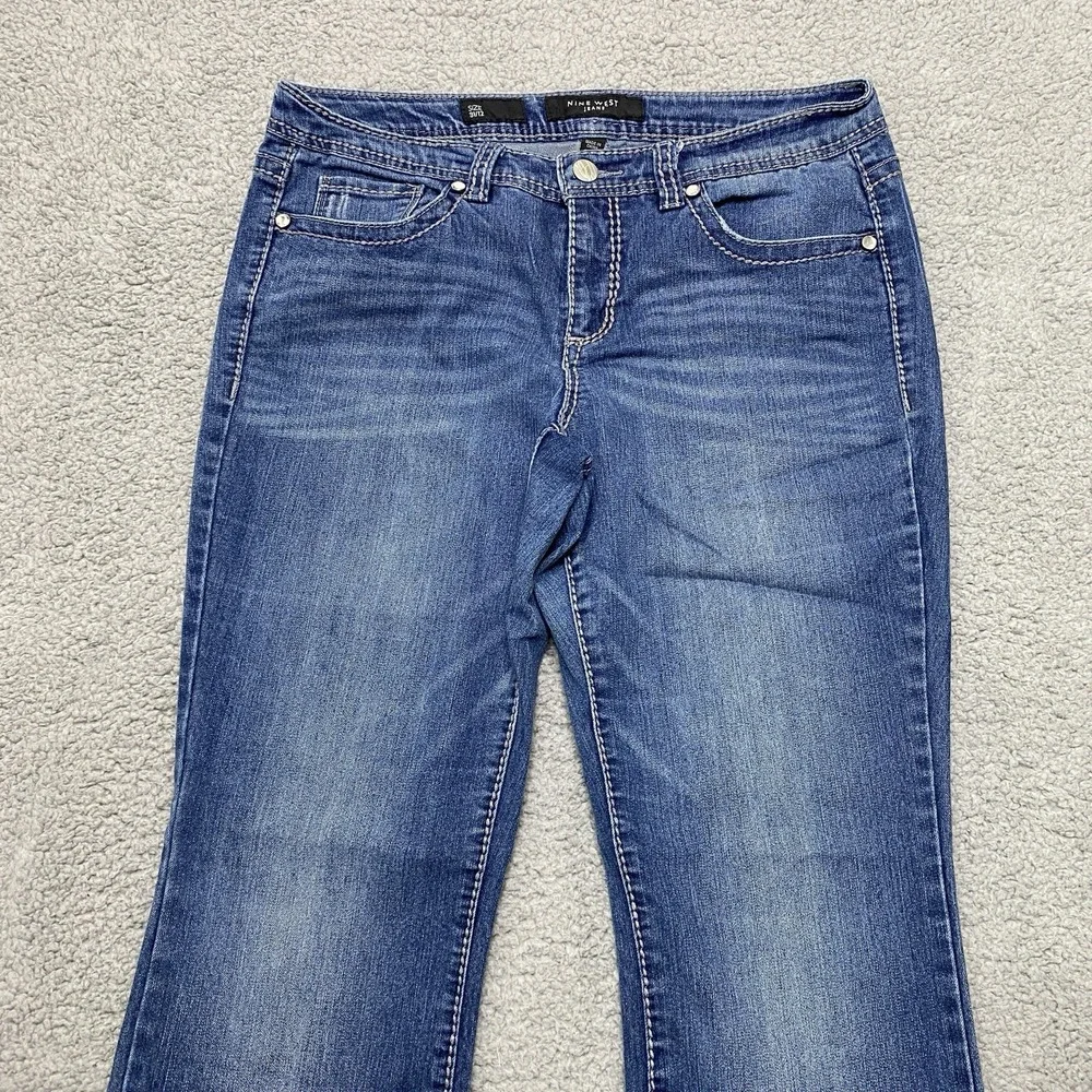 Nine West Ramses Bling Boot Jeans Women 12 Blue Denim Flap Pockets Western